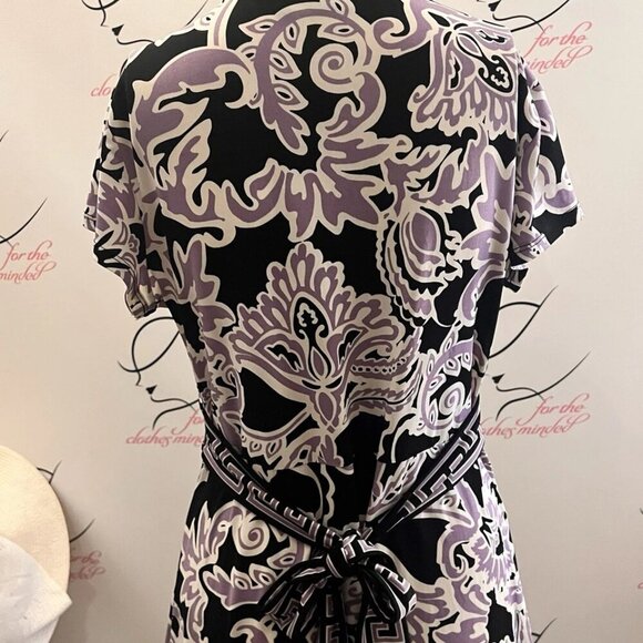 Apt 9. Sz PM.  Stretch Roman Key Border Tie Back Shift Sheath Purple. B114 - Picture 4 of 6